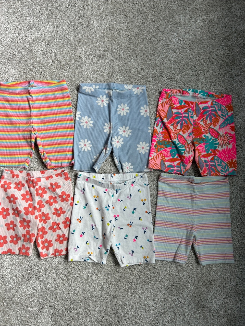 Set of 6 Cat & Jack Girls' Bright Floral and Stripe Bike Shorts - Multi Colors